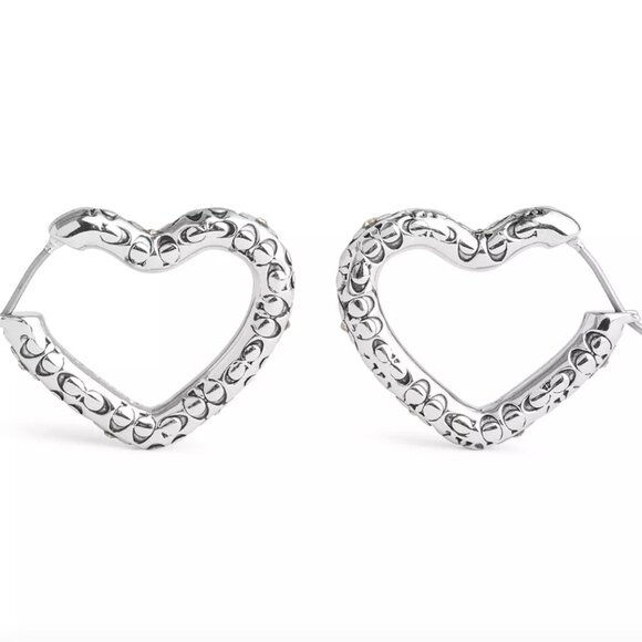 Coach Signature Silver Heart Hoops - Picture 3 of 3